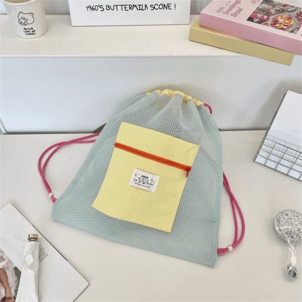 Durable Foldable Mesh Drawstring Backpack Large Capacity Adjustable Straps Mesh Swimming Bag Cosmetic Bags Travel синий