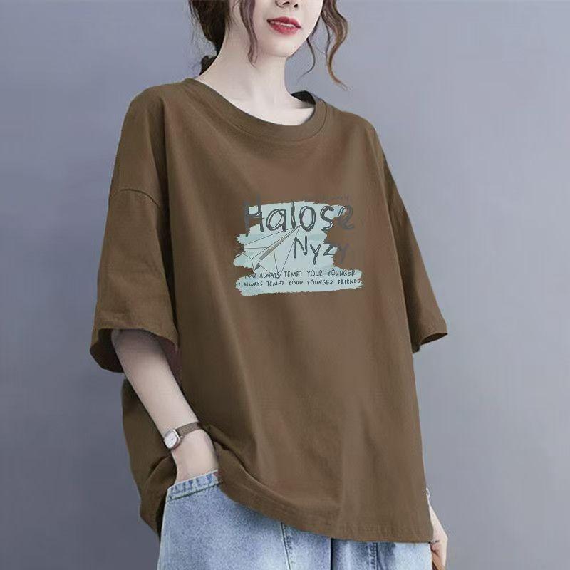 Cotton Apricot Color Short-sleeved T-shirt Women Summer New Loose Tops