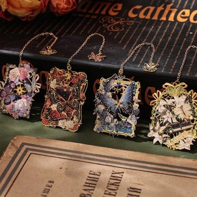 Pendant Style Hollow Book Mark Flowers & Butterfly Book Reading Clip Metal Bookmark  Student Gift