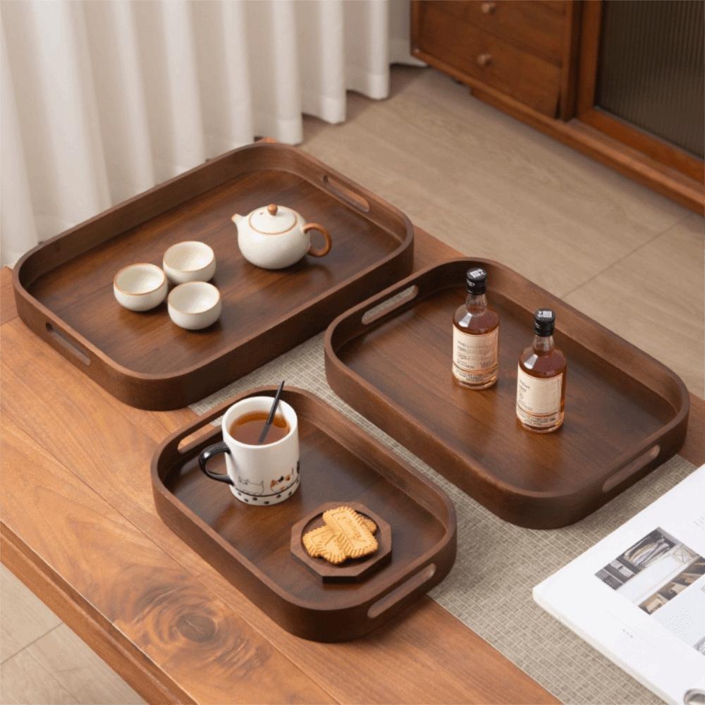 Polished Walnut Tea Tray Hollowed-out Handle Afternoon Tea Tray Durable Tea Serving Plate  Kitchen