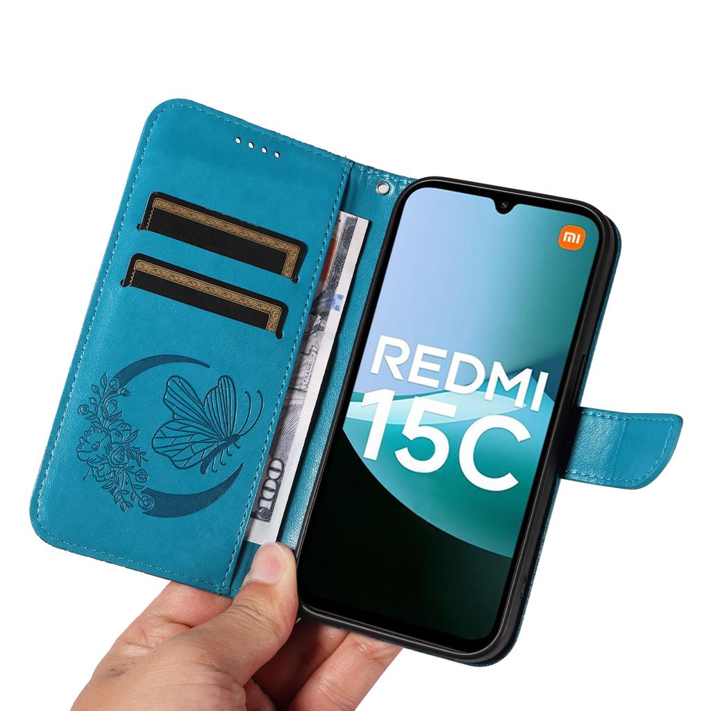 Dla Xiaomi Redmi 15C 4G (171mm) Etui Wzór Motyla Skóra PU Folio Klapka Pokrowiec na Telefon