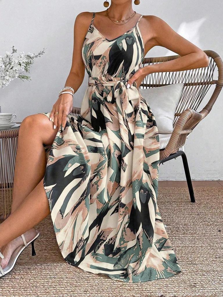 Women's Sleeveless Halter Lace Print Dress - European & American Style, Summer Slimming Waist, Long Design for 2026