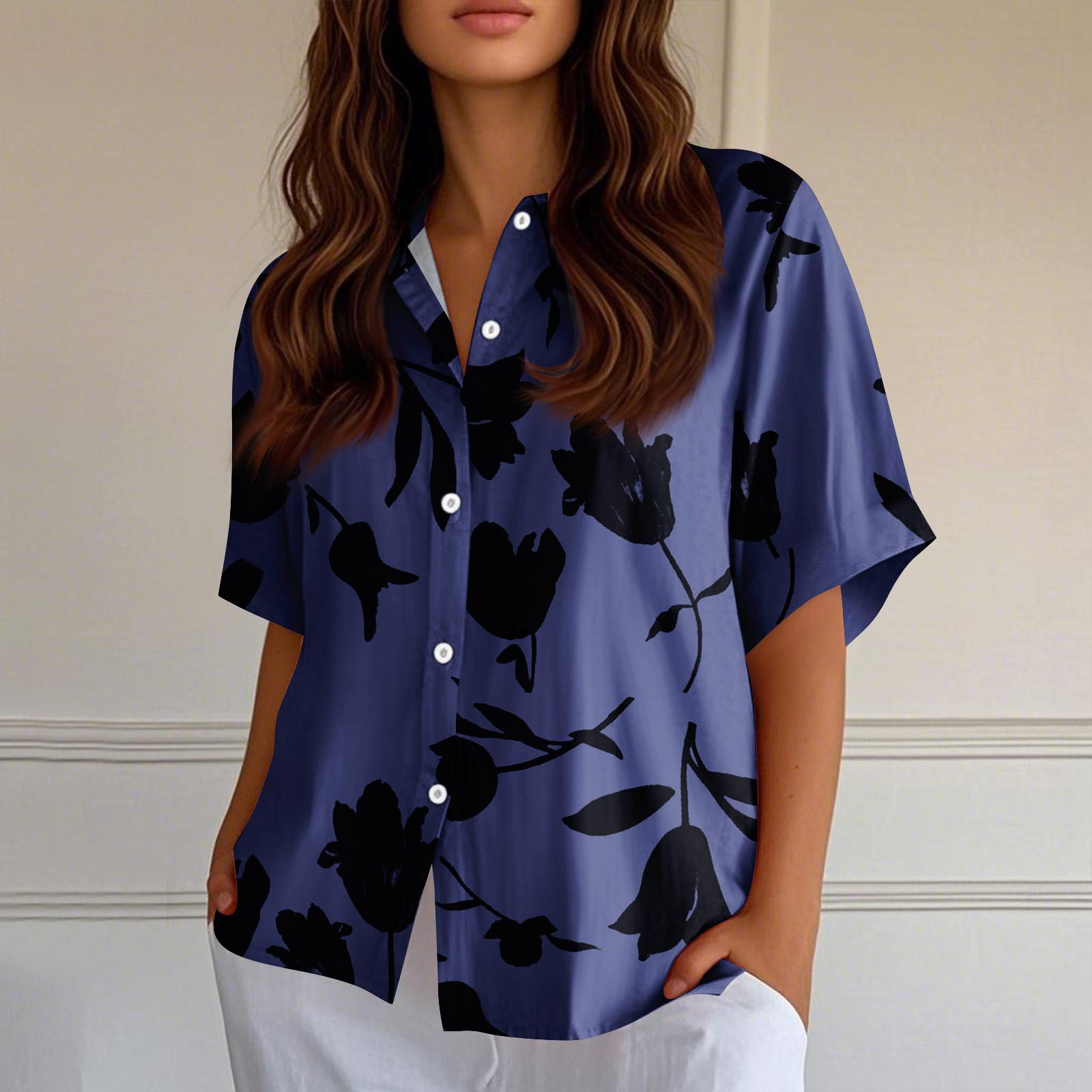 

Женские рубашки на пуговицах Льняные рубашки на пуговицах Рубашки с коротким рукавом для женщин Топы с коротким рукавом для женщин XL тёмно-синий