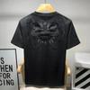 Summer Trendy Fashion Chinese Style Awakening Lion Embroidery Short Sleeved T-shirt Men Solid Round Neck Unique Design Loose Top