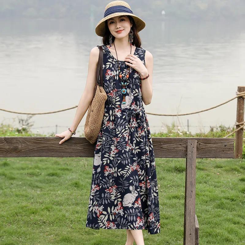 Summer Women's Polka Dot Sleeveless A Line Dress Casual Loose Midi Dress