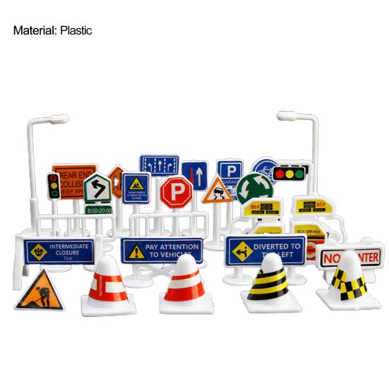 56Pcs/Set Roadblock Model Multifunctional Adorable Plastic Road Traffic Sign Kit for Kids