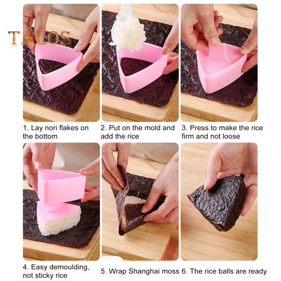 Kit de 2 bucăți de forme cu bile de orez Set de mucegaiuri pentru orez cu demontare ușoară Mașină de sushi triunghiulară Presă pentru onigiri antiaderență cu lingură pentru prânz pentru copii Bento Home DIY