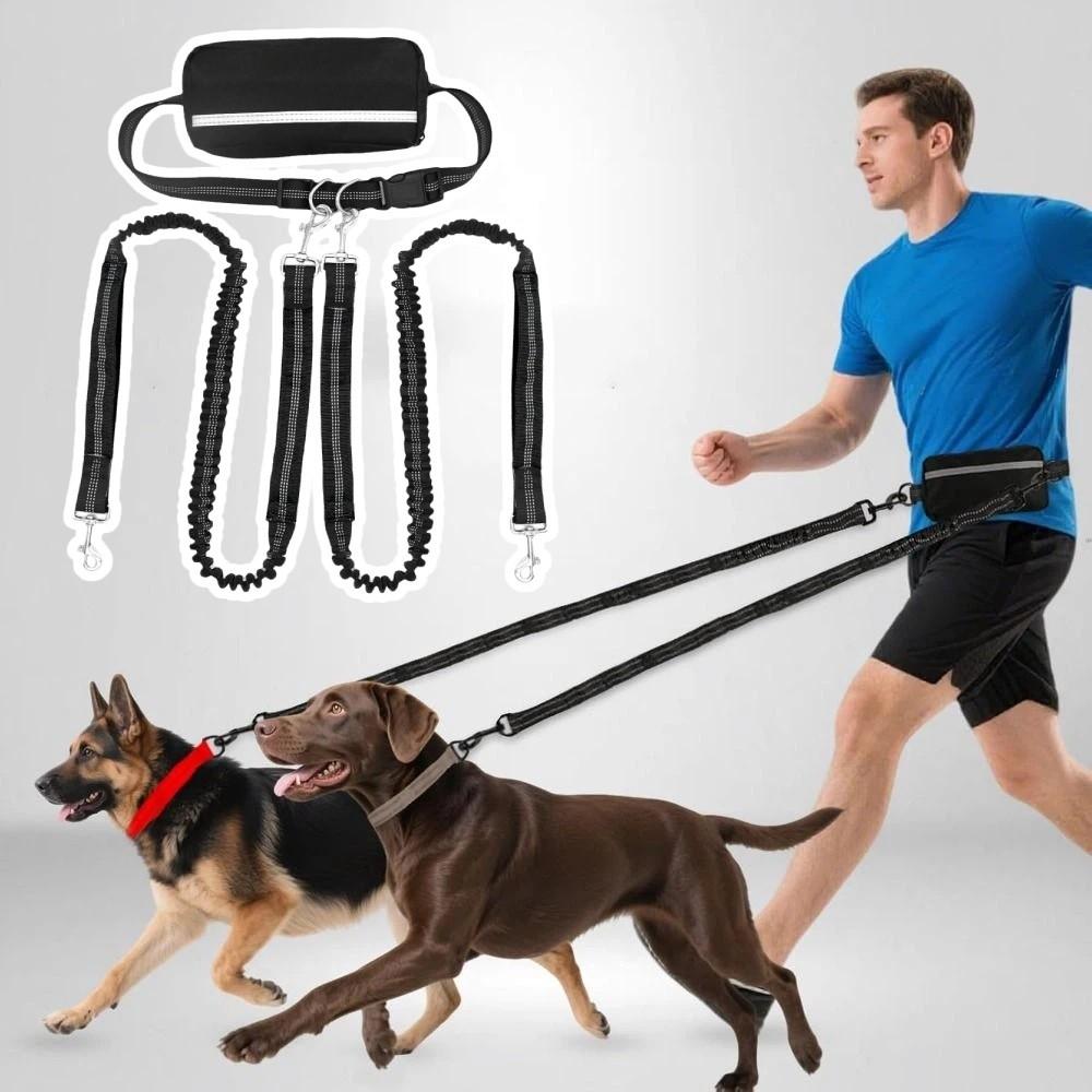 Anti-Tangle Double Dog Leash with Pouch Adjustable Hands Free Dog Leash  Pet Training