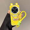 KEYSION Cute Ear Cartoon Case for Redmi 14C with Lanyard Soft Silicone+PC Shockproof Phone Back Cover for Xiaomi POCO C75