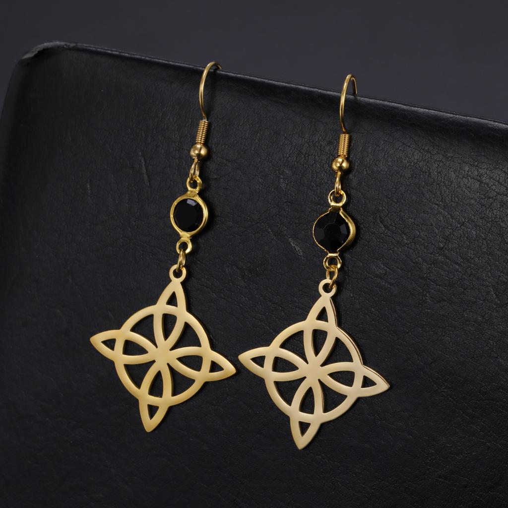 Witch Knot Moon Earrings Stainless Steel Black Birthstone Drop Earrings for Women Celtics Knot Lucky Irish Amulet Wiccan Jewelry