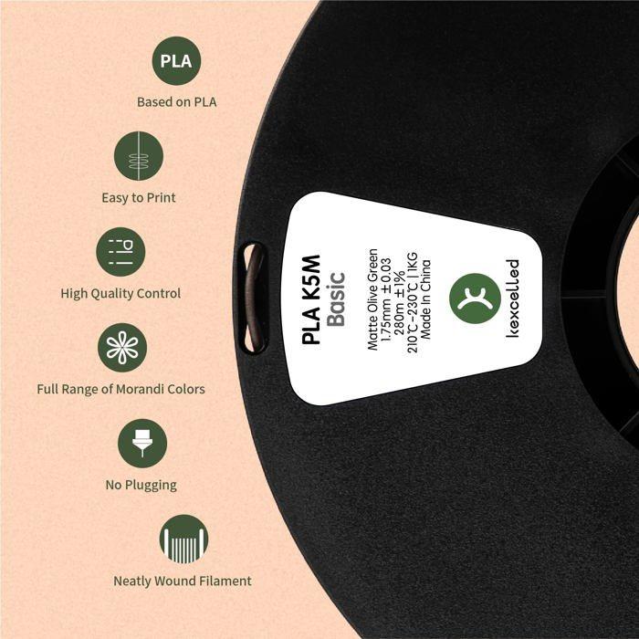 Filament 3D - Kexcelled - PLA K5M - 1,75 mm - 1 kg - Texture mate - Résistance améliorée