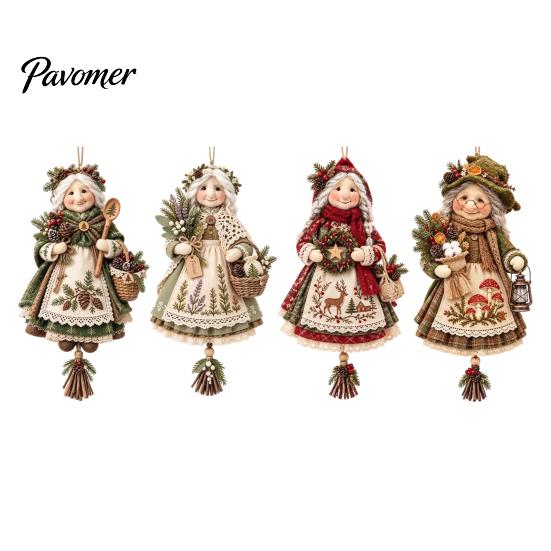 Landhaus-Urlaubsdekoration Handgefertigt Glücksbringer Oma Ornament, Vintage Winter Oma Hängeanhänger Weihnachtsdekorationen mit Korb, Sentimental