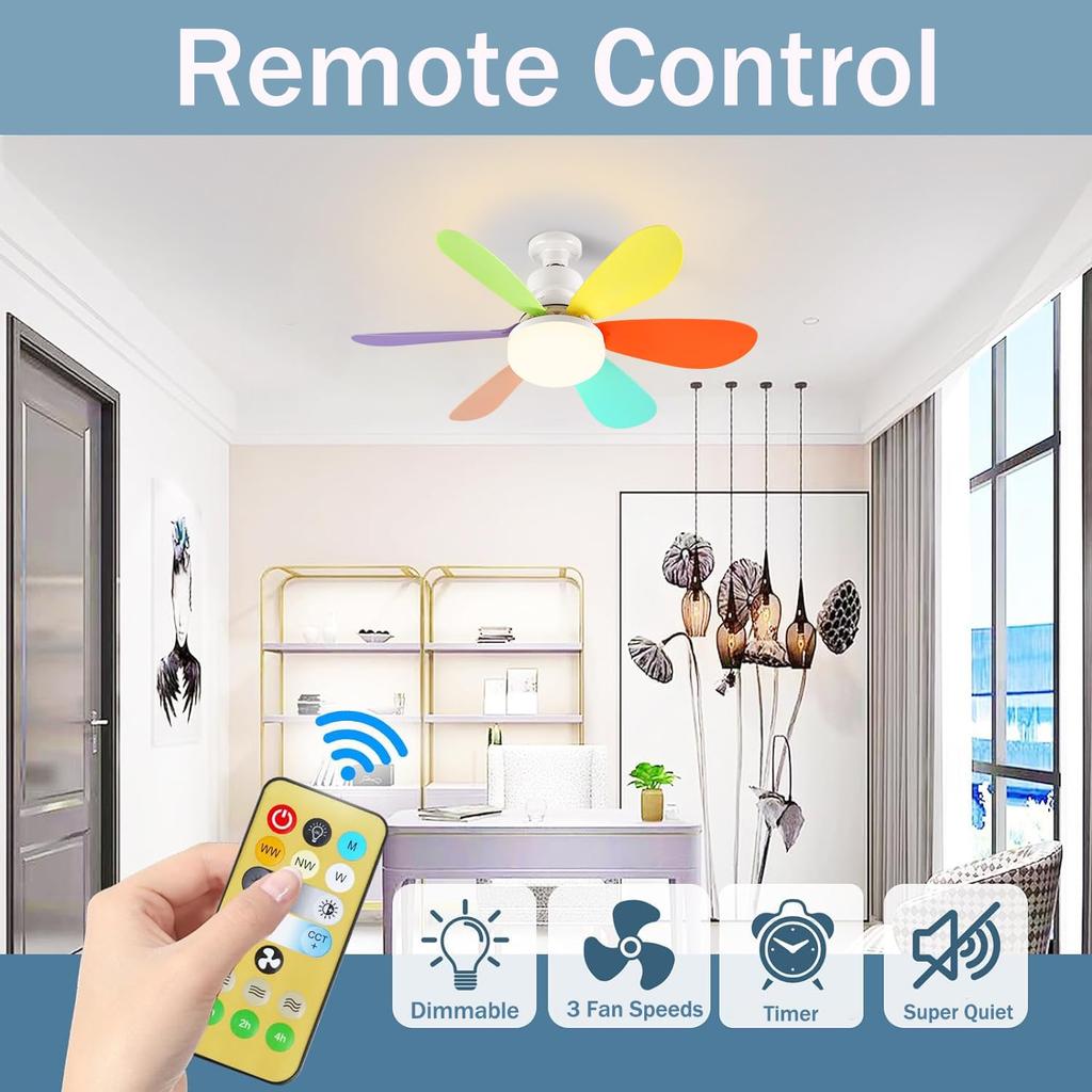 E26 E27 Base LED Home-use Ceiling Fan Light with Wireless Remote 42cm Smart Quiet Fan Light for Room Office Study Kitchen