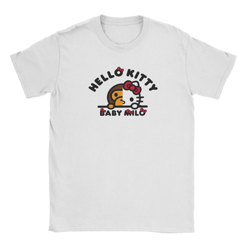 Camiseta de Algodón Informal Urbana para Niños y Niñas Coreana Moderna Hello Kitty Amigo Pareja Verano Y2K Divertida Camisetas Oversize Y2k Cuello Redondo Ropa Femenina de Ocio