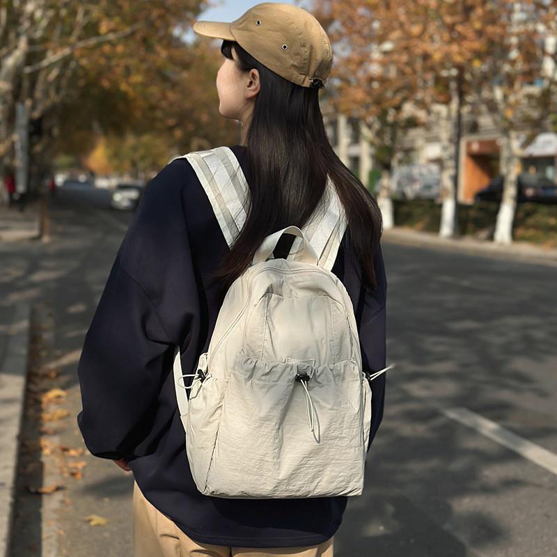 Color Simple Solid Lightweight Neutral Casual Backpack For Commuting Daily