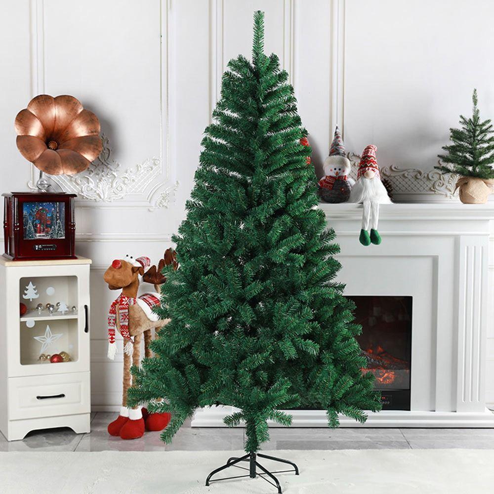 Green Artificial Christmas Tree Encrypted Design Metal Stand Simulation Artificial Fir Tree Christmas Atmosphere PVC