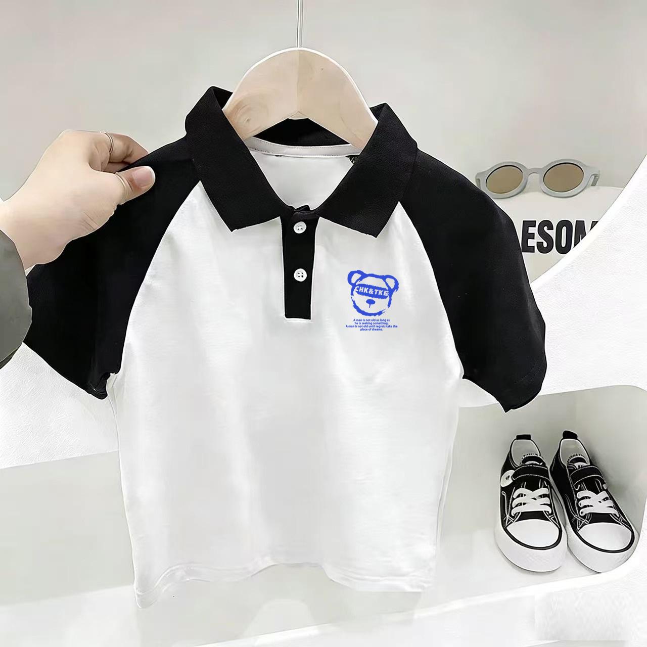 Summer Kids Cotton Cartoon Polo Shirt Boys Girls Fashion Casual Short Sleeve Top 90