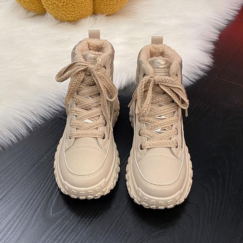 Snow boots women's winter new velvet thickened high-top thick-soled dad shoes student sports cotton shoes