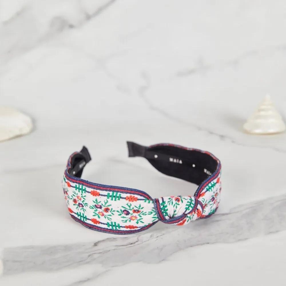 Lara Maia Green Flower Jacquard Hairband Knot Type White Green MAIAHB051 3306080
