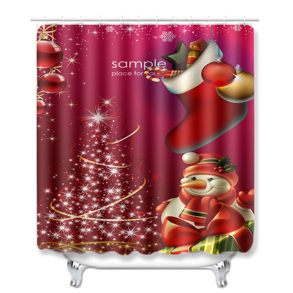 Christmas Shower Curtain Floor Mat Combination Four-Piece Set Bathroom Toilet Carpet Shower Room Mat Foot Mat