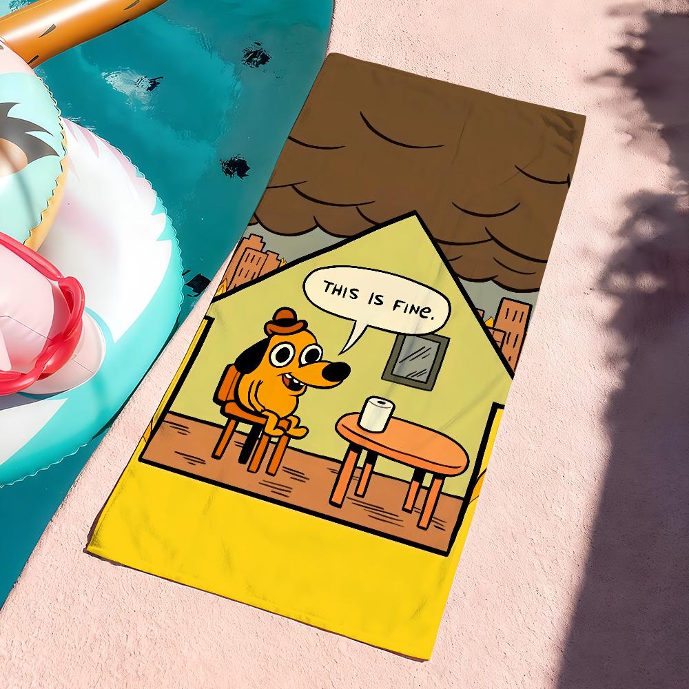 Comic This Is Fine dog Towel Soft Pool Gift For Travel Gym Shower Camping Quick Dry Sports Large Beach Towels
