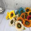 3 Heads/Bunch Decorative Wedding Decor DIY Craft Fake Flores Bouquet Artificial Flower Silk Sunflower Home Accessory 2024