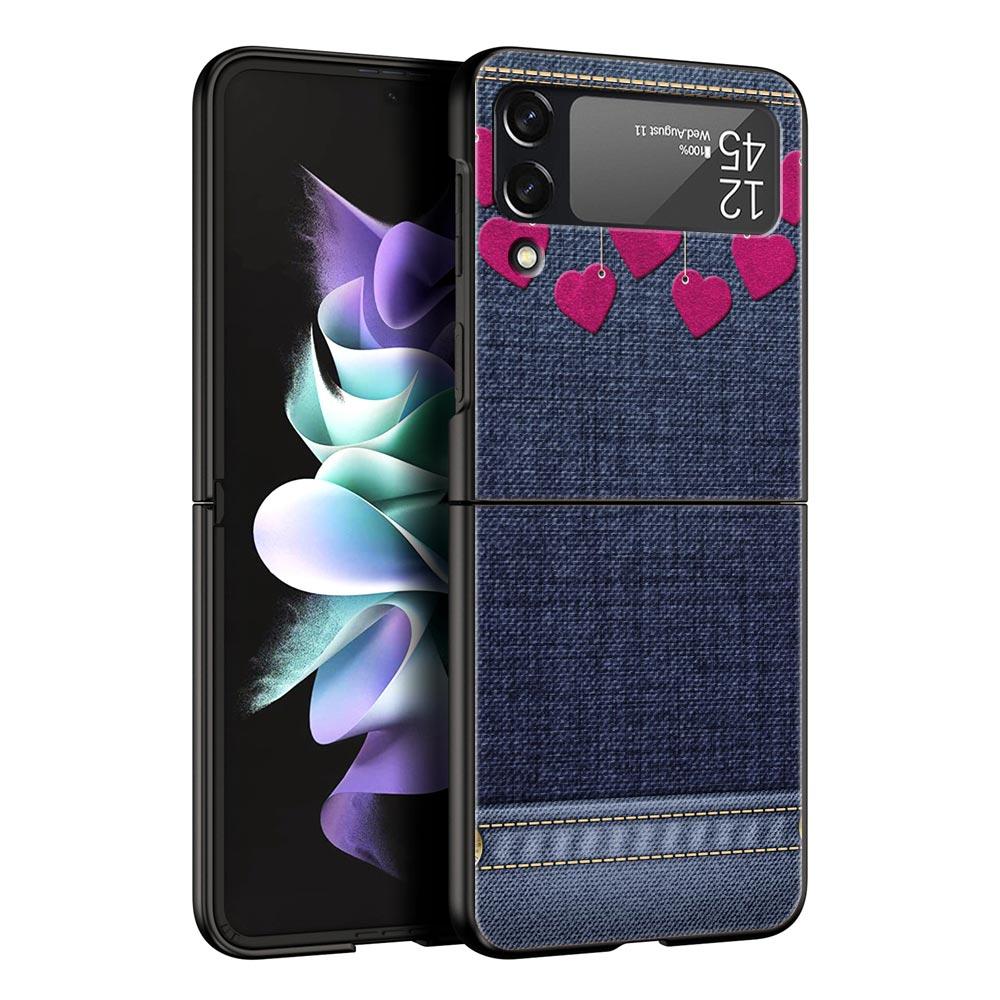 Leather Cloth Pattern Hard PC Phone Case For Samsung Galaxy Z Flip 7 6 5 4 Black Cover For Galaxy Z Flip 3 Foldable Fundas Shell
