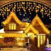 Solar Curtain Icicle Lights Outdoor Eaves Decoration Lights 8 Lighting Modes Wedding Christmas Party Garden Fairy Lights String