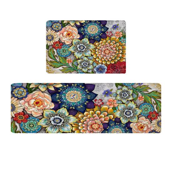 2 Stück Küchenteppiche, lebendige Farben, Blumendruck, verschleißfest, rutschfest, leicht zu reinigen, Antifouling-Teppich, Fußmatten