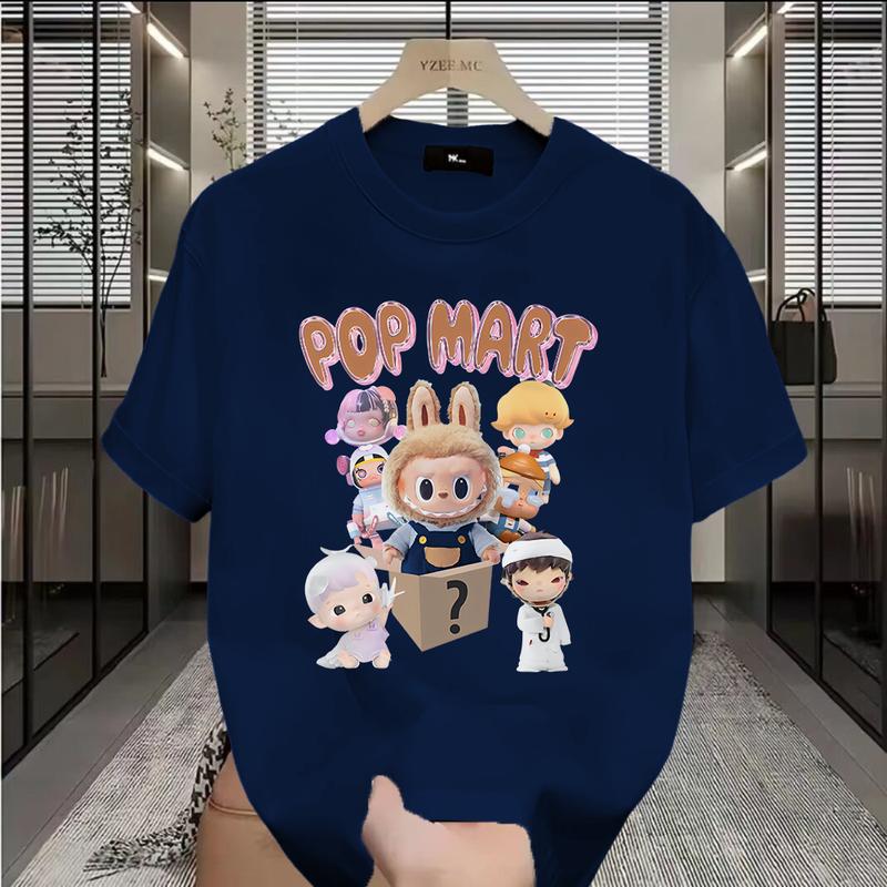 

Cartoon Pop Mart Labbubu Loose Short-sleeved T-shirt Round Neck Top Unisex S