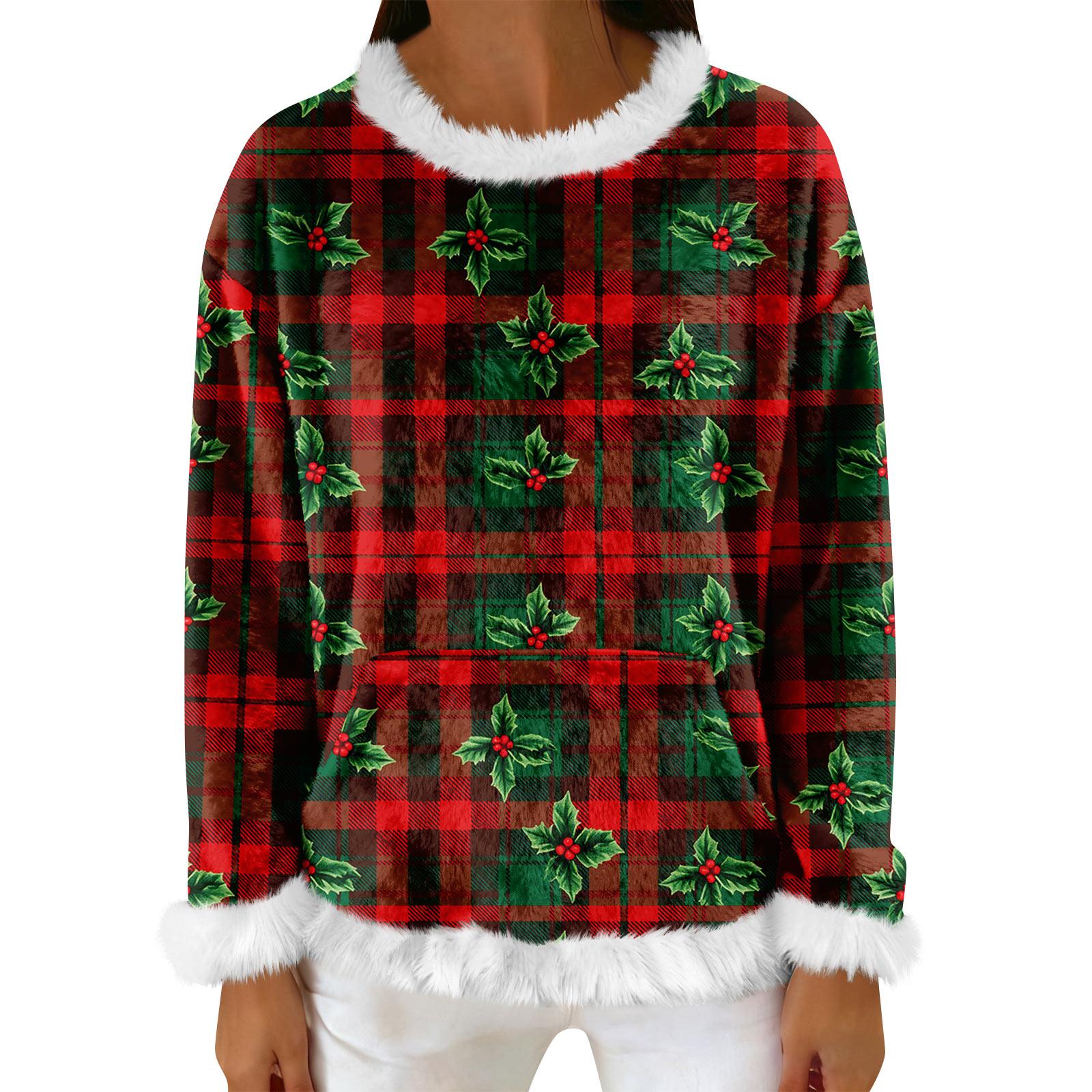 

Women s Casual Fleece Sweatshirt Long-Sleeve Round Neck Casual Comfortable Loose-Fit Lightweight Women s Flannel Sweatshirt L