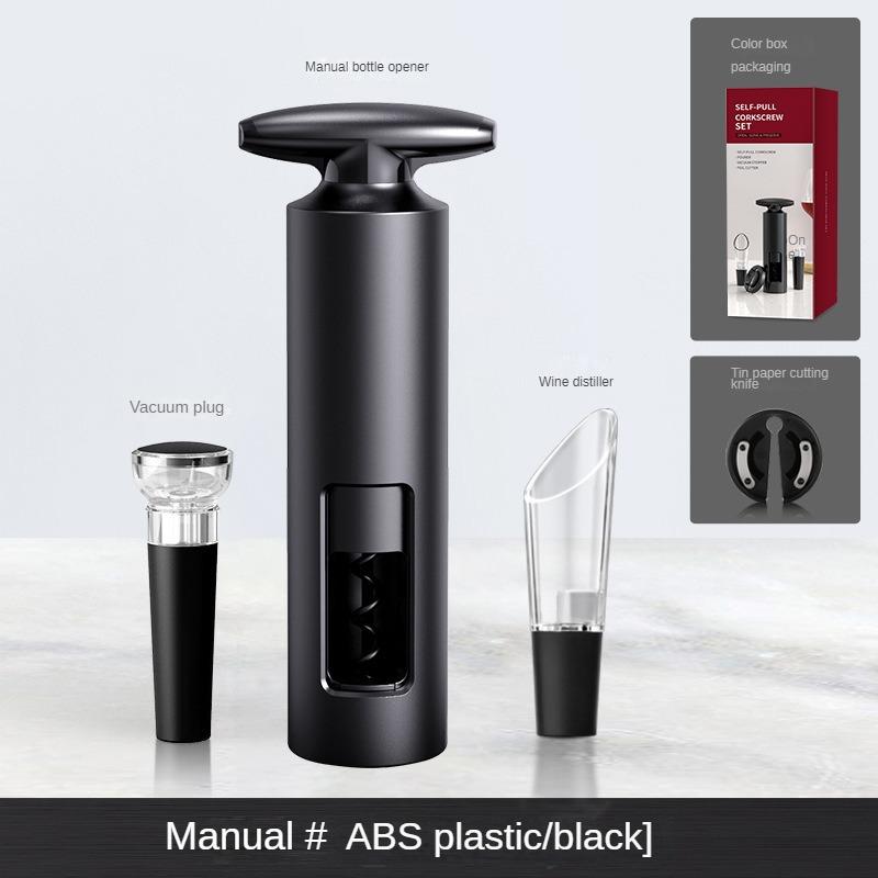 Apribottiglie multifunzionale 2-in-1 apribottiglie manuale per vino rosso e champagne set da degustazione per uso domestico, nero di alta qualità.