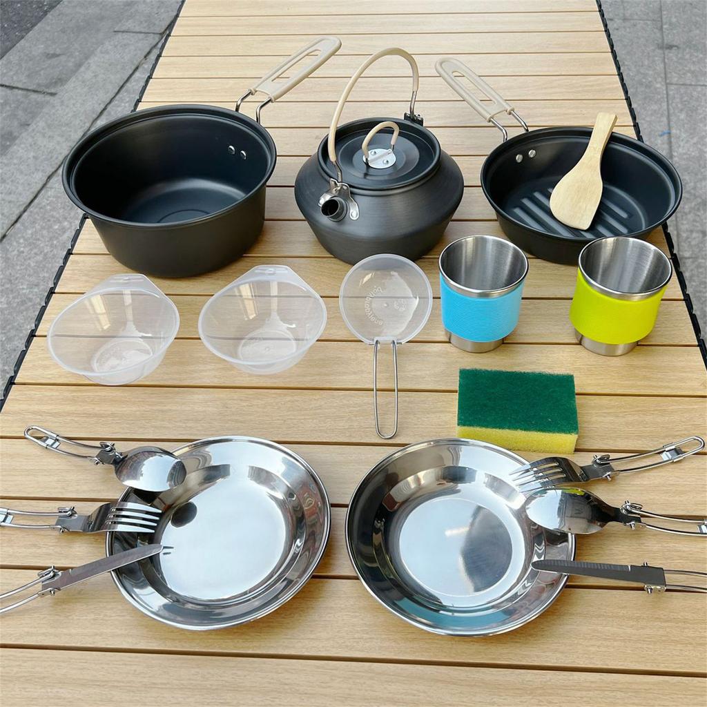 Portable Cookware Set For 2-3 People Camping Hiking Lightweight Aluminum Alloy Pot