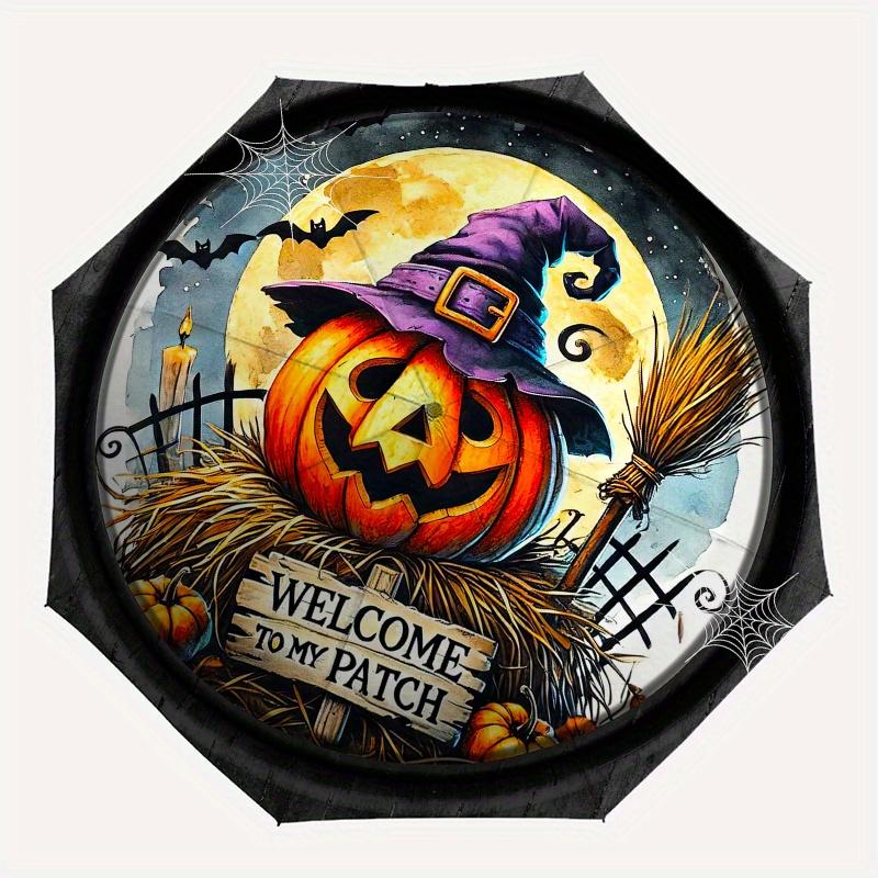 Halloween Decorative Plate with Witch Hat PumpkinDesignUmbrella, Portable 3-Fold Compact Umbrella for Men & Women Gift