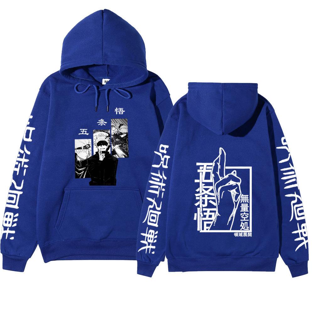 Jujutsu Kaisen Gojo Satoru Double-Sided Hoodie Anime Sleeve Print Long Sleeve Casual Manga Graphic Hooded Pullover Sweatshirt