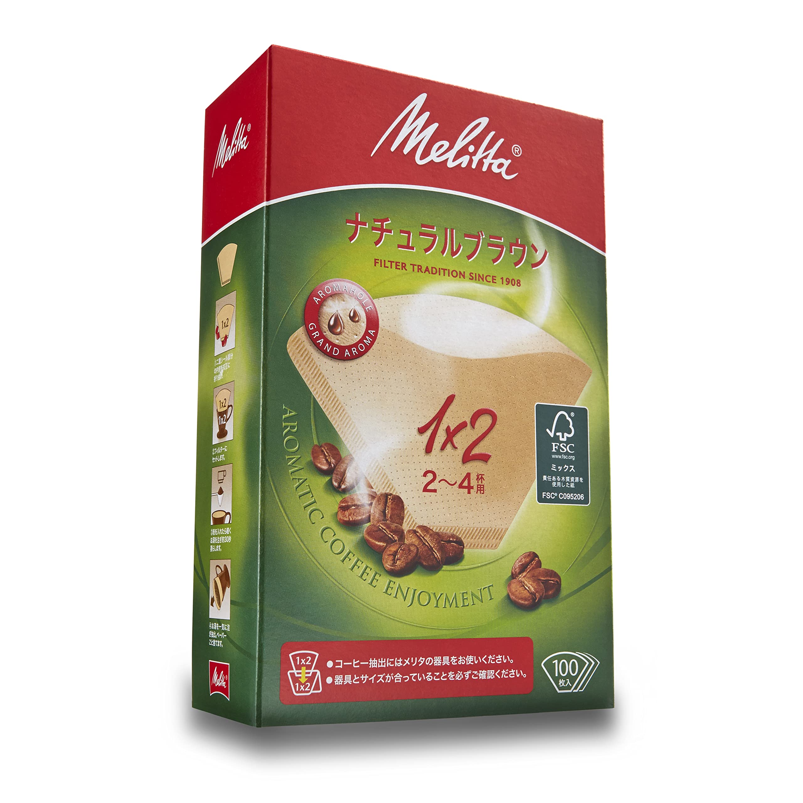 

Melitta Coffee Filter Paper, 2-4 Cups, Aroma Magic FSC Mix, 1x2, Natural Brown, 100 Sheets, PA 1x2G, NB