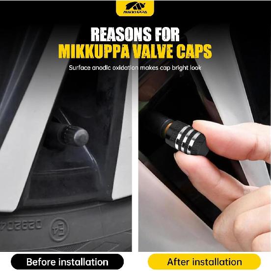 MIKKUPPA Tire Valve Caps - 5 Pack Tire Air Cap Metal with Plastic Liner Corrosion Resistant Leak-Proof Valve Stem Caps for Car, Motorbike, Trucks,