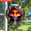 2D Flat 20*20cm1pc Cute Fox with Cloak High Quality Round Hanging Sign, Charming Fox&Butterfly Patterns Window Art Ornament, Exceptional Wooden Gift