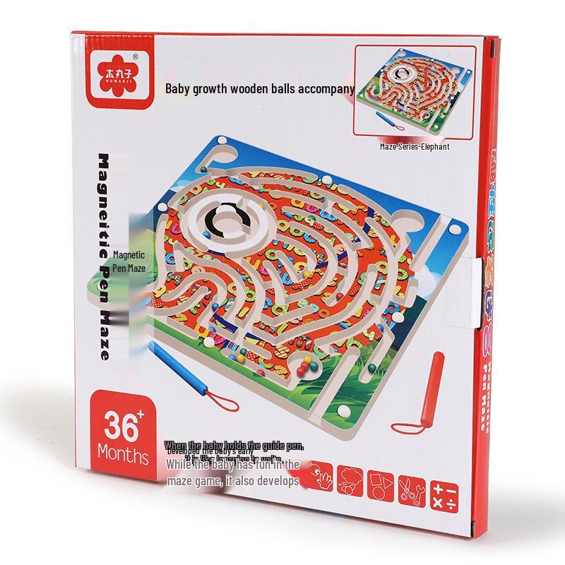 Wooden Marble Maze with Magnetic Pen – Animal Track Educational Toy for Kids