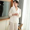Ice Silk Suit Women French Vintage Elegant Pajama Chic Solid Simple Long-sleeved Trousers Autumn Princess Style Home Wear Two-piece Suit Clothes Chic