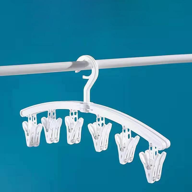 Suport pentru uscat șosete cu 12 clipsuri, rezistent la vânt, clips pentru lenjerie intimă, umeraș pliabil pentru studenți de cămin, clips de uscare pentru uz casnic, umeraș din plastic