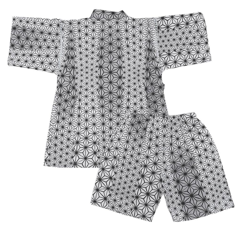 Jinbei Set and Made with Japanese Hemp Leaf 130cm Boys' (Top Bottoms) Fabric, 100% Cotton, Pattern, Black,