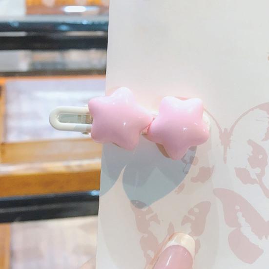 2Pcs Girl Hairpins Candy Color Star Decor Hair Clips Non-Harmful Design Smooth Edges Moderate Clamping Force Hairpin Hair Accessories