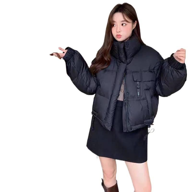 Short down cotton clothes for women's winter new simple stand-up collar soft waxy loose small bread clothes jacket