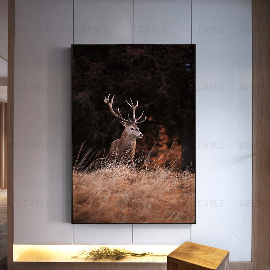 Deer In Forest Canvas Painting Animal Wall Art Picture Posters and Prints for Living Room Decor Porch Home Decoration Cuadros