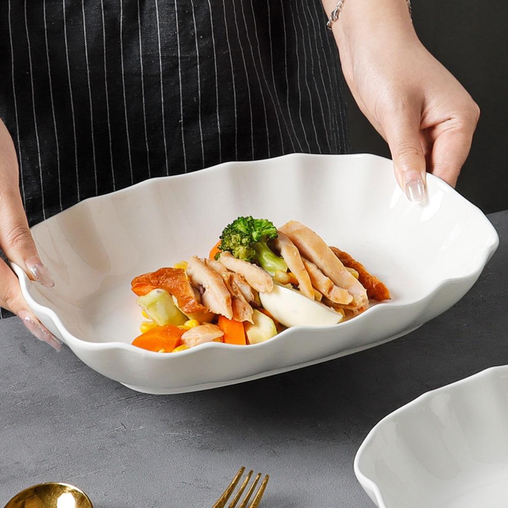 Ceramic Salad Dish Rectangular Meal Plate Artistic Steamed Fish Plate  Restaurant