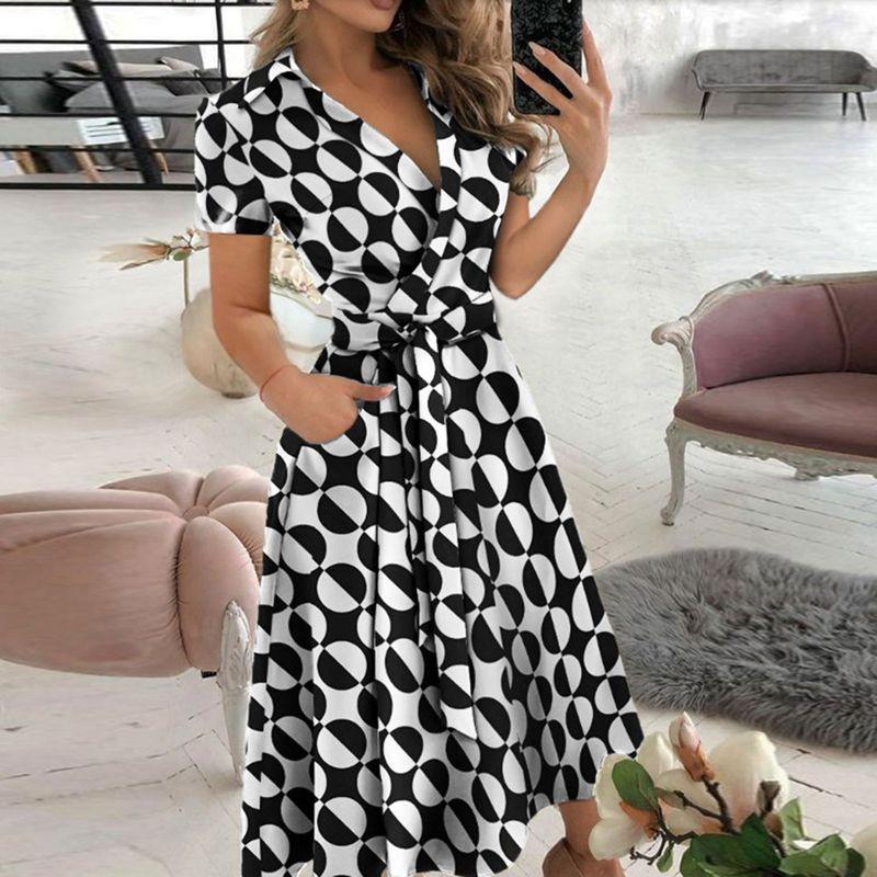 V-neck Printed Buttock Wrap Dress for Womenv Collar Print Sheath Dress