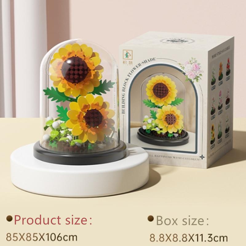 DIY MOC Flower Arrangement Dust Cover Tulip Rose Sunflower Plants Succulents Gardens Building Blocks Model Kids Sets Kits Toys