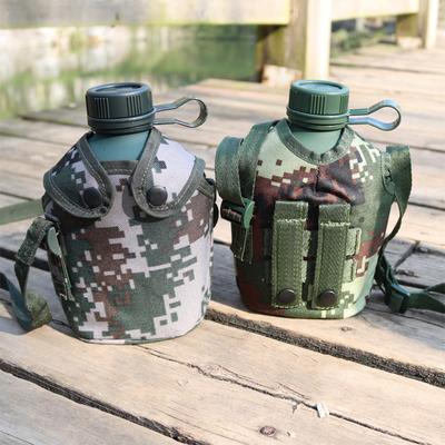 1Set Kamouflage Militär Vattenflaska Kraftig Aluminiumlegering 1L Utomhus Fältflaska Camping Vandring Överlevnad Vattenkokare Väska Termisk