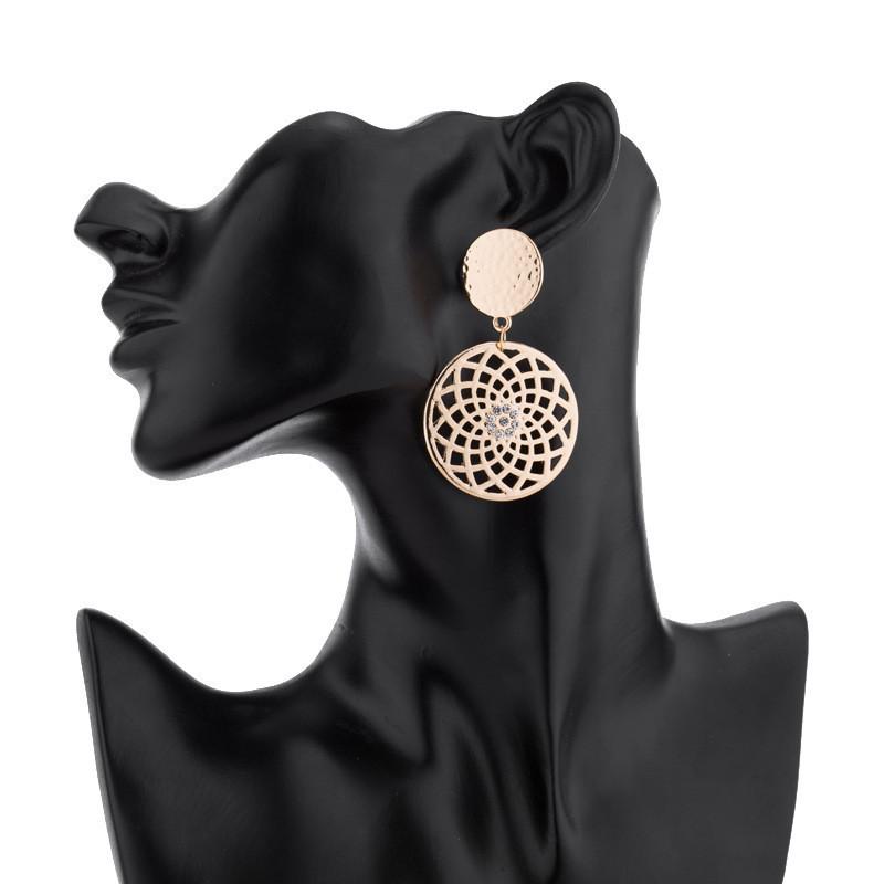 Elegant Alloy Geometric Hoop Earrings Stylish Hollow Double Circle Design For Women